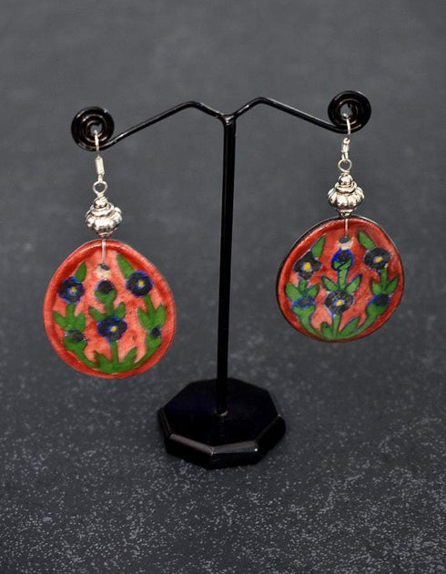 Reversible Oval Pendant Earrings ( Red & Black )